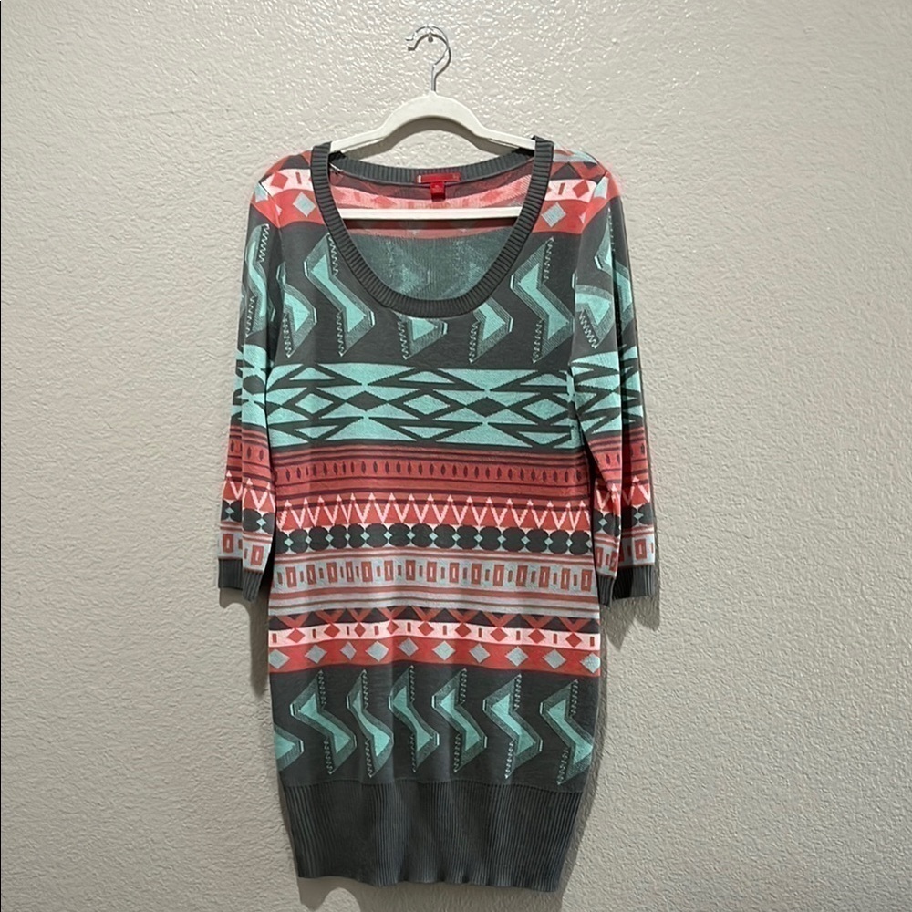 LIV Sweater Dress Size XL Gray Pink Geometric Abstract Print Straight Cut